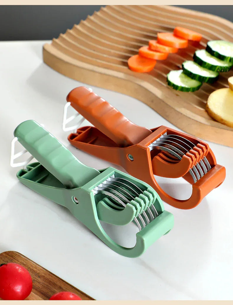 2 pcs (Orange+Green) 5-Blade Fruit & Vegetable Slicer for Crinkle Cuts - Kitchen Gadget - Mekamart Australia