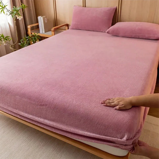 Bean paste color Plush Crystal Velvet Fitted Sheet - Ultra Soft, Warm & Thick for Winter (99x190+36cm) - Mekamart Australia