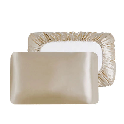 Champagne Silky Satin Pillowcase Pair - Smooth for Hair & Skin, Elastic Fitted (46x70+16cm) - Mekamart Australia