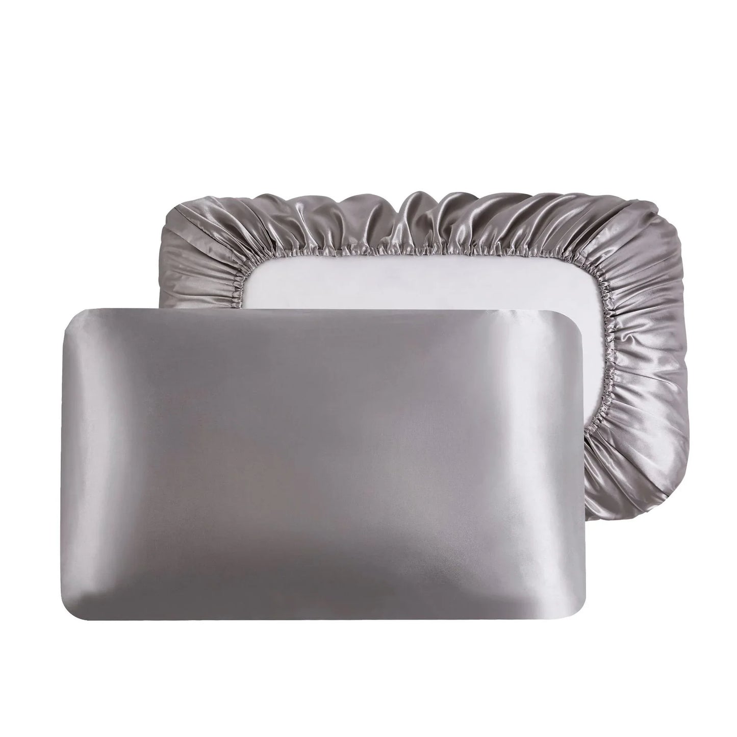 Gray Silky Satin Pillowcase Pair - Smooth for Hair & Skin, Elastic Fitted (46x70+16cm) - Mekamart Australia