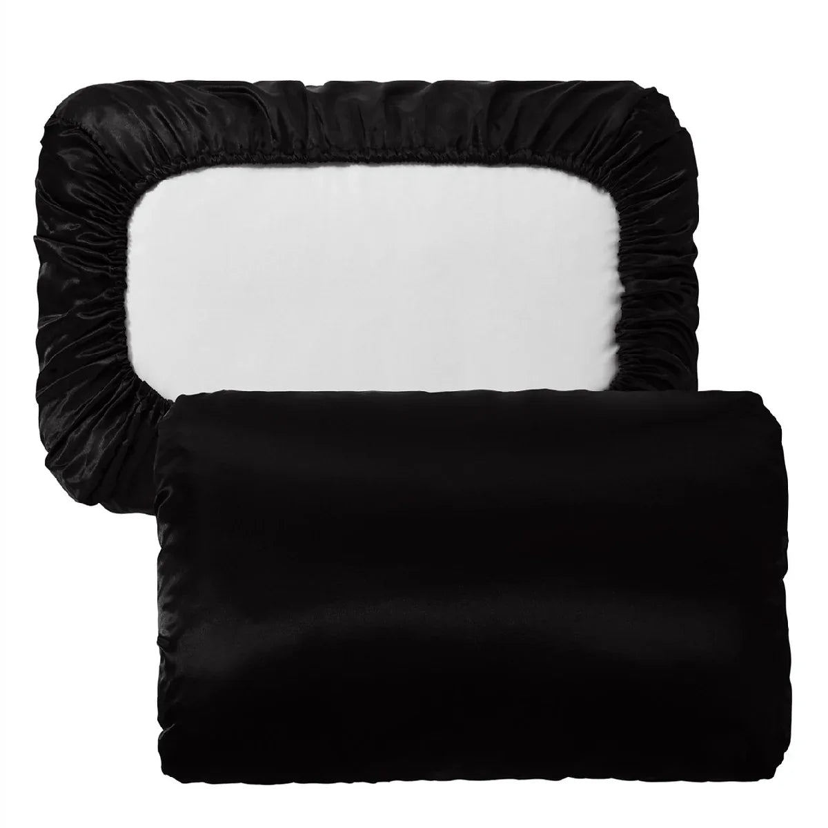 Black Silky Satin Pillowcase Pair - Smooth for Hair & Skin, Elastic Fitted (46x90+16cm) - Mekamart Australia