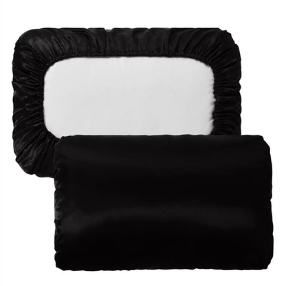 Black Silky Satin Pillowcase Pair - Smooth for Hair & Skin, Elastic Fitted (46x90+16cm) - Mekamart Australia