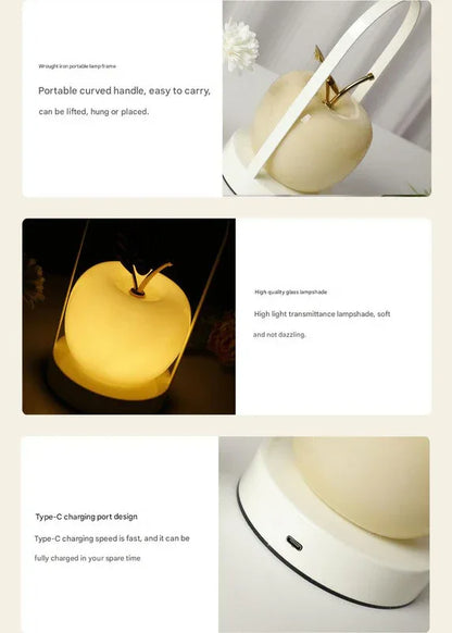 Orange Decorative Apple Table Lamp - USB-C, 3 Light Modes, Metal Handle - Mekamart Australia
