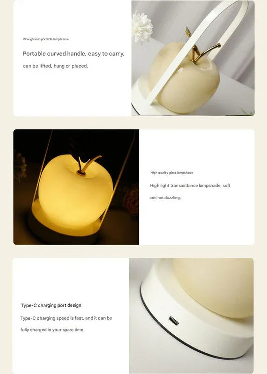 Orange Decorative Apple Table Lamp - USB-C, 3 Light Modes, Metal Handle - Mekamart Australia