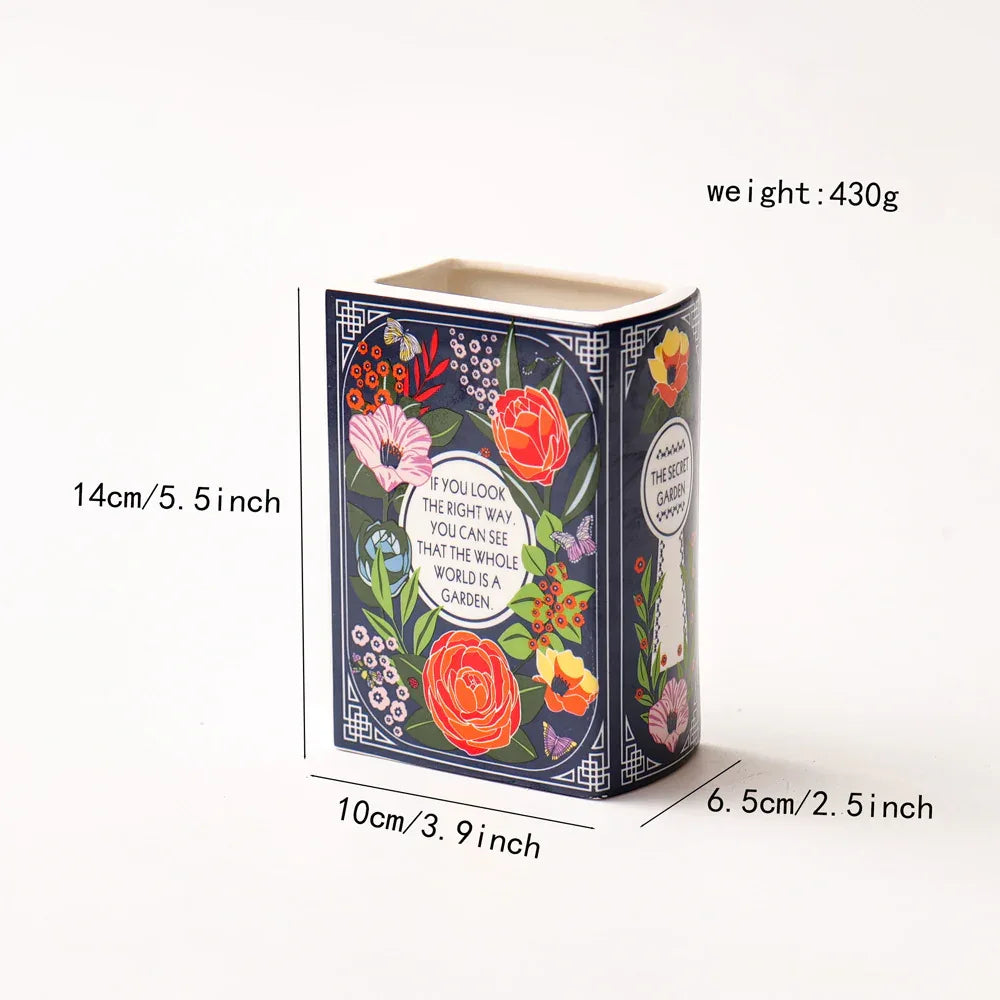Literary Book Vase - Creative Ceramic Planter & Desk Organizer(Type B - 14x10x6.5cm) - Mekamart Australia