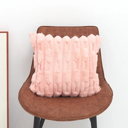 A pair of pink Plush Faux Rabbit Fur Throw Pillow Cover - Textured Wheat Ear Design (45x45cm) - Mekamart Australia