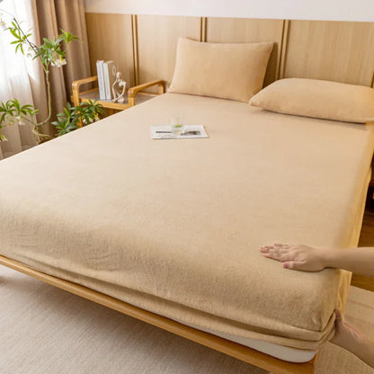 Khaki Plush Crystal Velvet Fitted Sheet - Ultra Soft, Warm & Thick for Winter (99x190+36cm) - Mekamart Australia