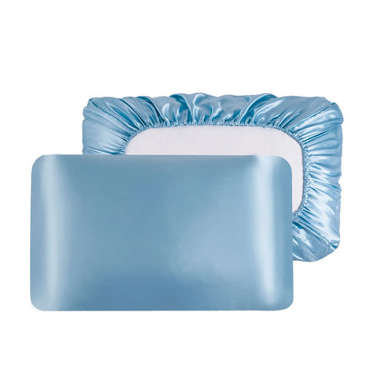 Sky Blue Silky Satin Pillowcase Pair - Smooth for Hair & Skin, Elastic Fitted (46x90+16cm) - Mekamart Australia