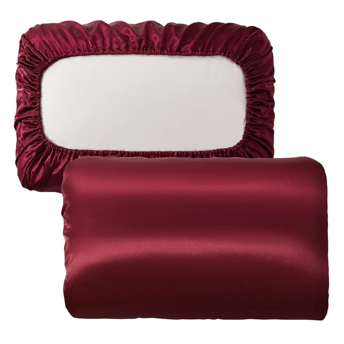 Red Silky Satin Pillowcase Pair - Smooth for Hair & Skin, Elastic Fitted (46x90+16cm) - Mekamart Australia