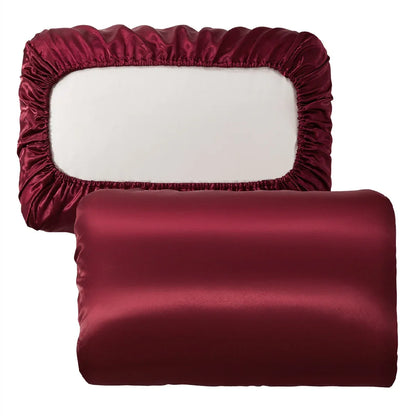 Red Satin Pillowcase Pair - Smooth for Hair & Skin, Elastic Fitted (46x70+16cm) - Mekamart Australia