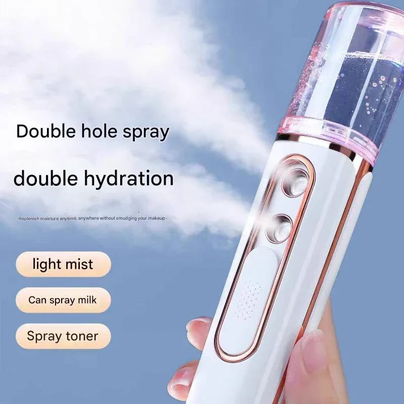 White Dual Nozzle Nano Facial Mister - USB Rechargeable Hydrating Spray - Mekamart Australia
