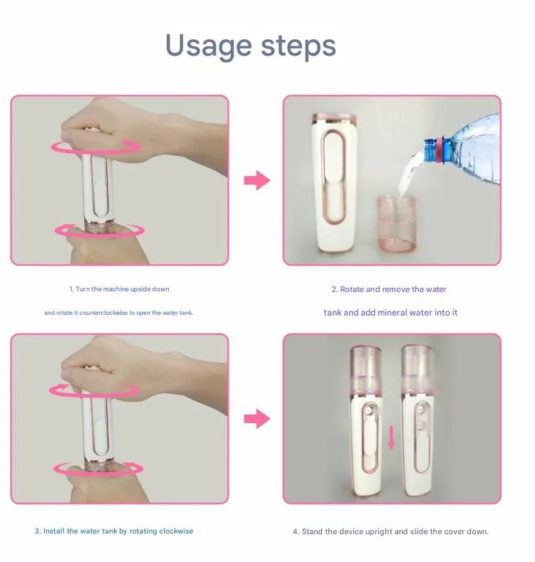 White Dual Nozzle Nano Facial Mister - USB Rechargeable Hydrating Spray - Mekamart Australia