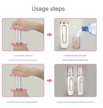 Pink Dual Nozzle Nano Facial Mister - USB Rechargeable Hydrating Spray - Mekamart Australia