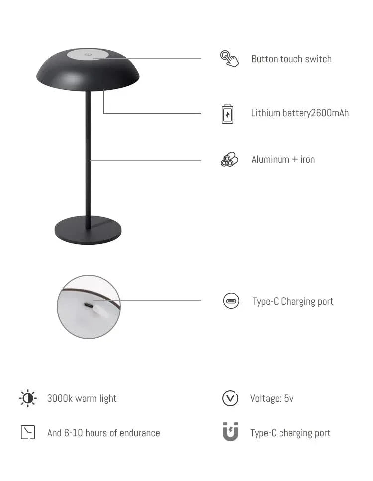 Brown Minimalist Rechargeable LED Touch Table Lamp - 3-Color Stepless Dimming Metal Desk Light - Mekamart Australia