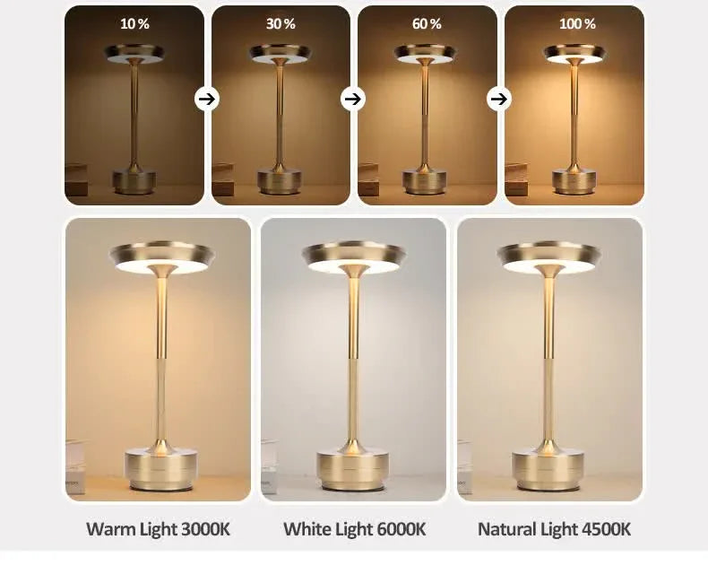 Silver Elegant Aluminum Alloy Rechargeable LED Touch Lamp - 3-Color Dimmable Cordless Table Light - Mekamart Australia