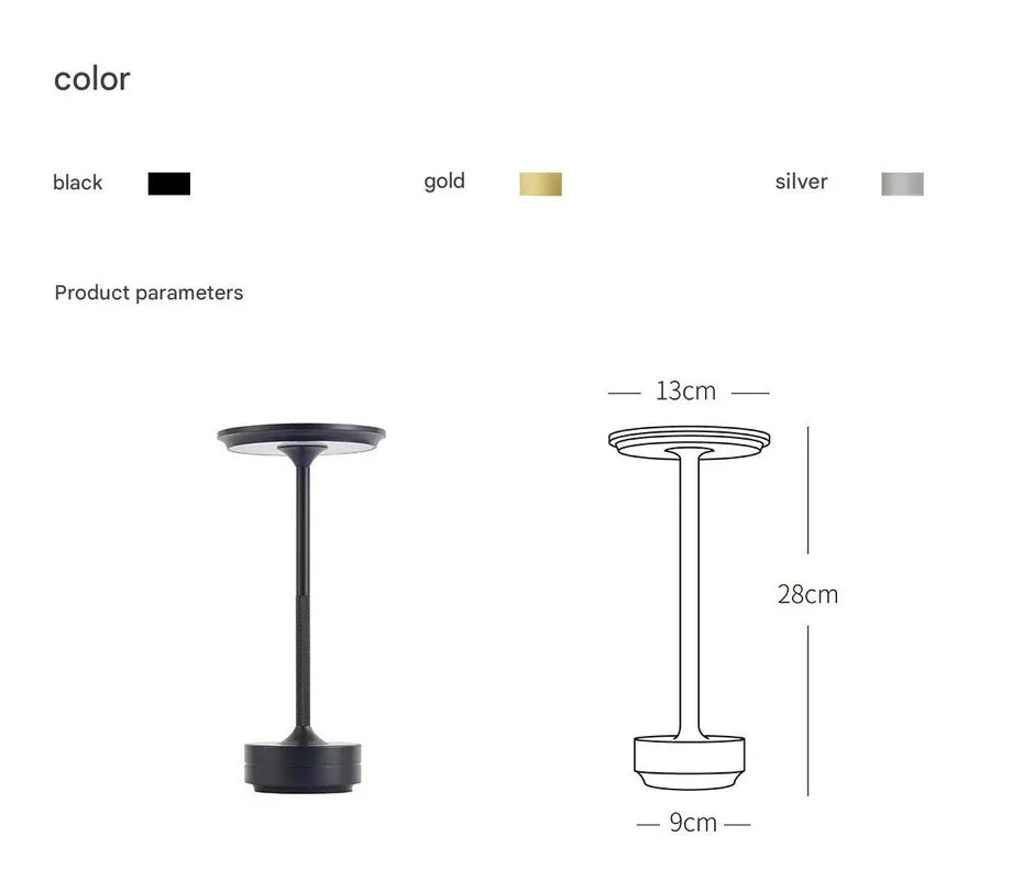 Black Elegant Aluminum Alloy Rechargeable LED Touch Lamp - 3-Color Dimmable Cordless Table Light - Mekamart Australia