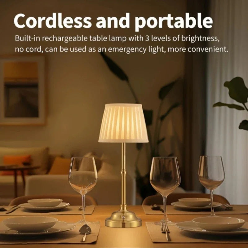 Black and White Elegant Rechargeable Fabric Shade LED Lamp - Cordless Touch Stepless Dimmable Table Light - Mekamart Australia