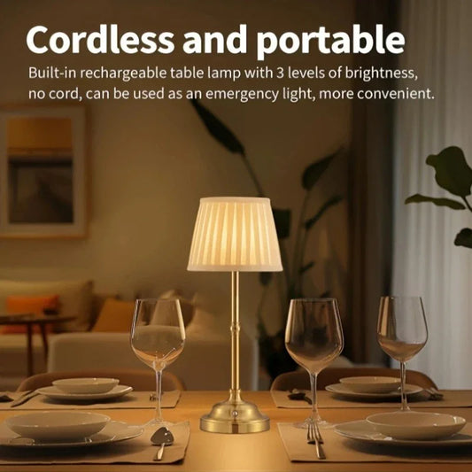 Black and White Elegant Rechargeable Fabric Shade LED Lamp - Cordless Touch Stepless Dimmable Table Light - Mekamart Australia