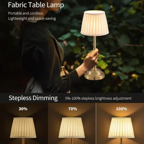 Black and White Elegant Rechargeable Fabric Shade LED Lamp - Cordless Touch Stepless Dimmable Table Light - Mekamart Australia