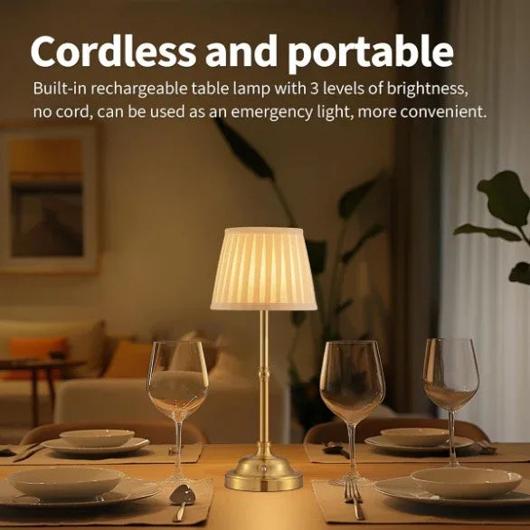 Black and White Elegant Rechargeable Fabric Shade LED Lamp - Cordless Touch Stepless Dimmable Table Light - Mekamart Australia