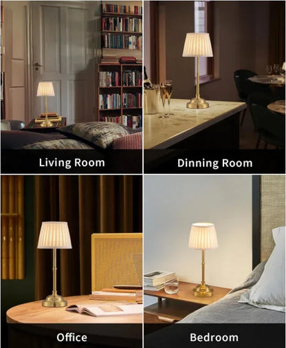 Black and White Elegant Rechargeable Fabric Shade LED Lamp - Cordless Touch Stepless Dimmable Table Light - Mekamart Australia