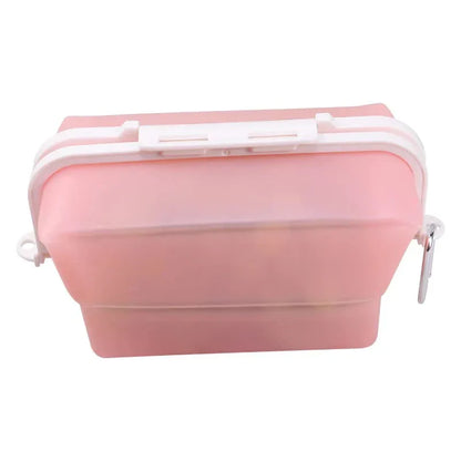2 Pcs Pink Collapsible Silicone Food Storage Container - Microwave & Freezer Safe Lunch Box - Mekamart Australia