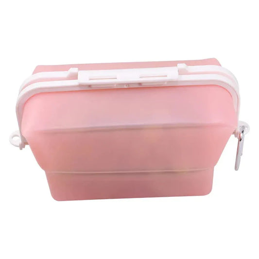 2 Pcs Pink Collapsible Silicone Food Storage Container - Microwave & Freezer Safe Lunch Box - Mekamart Australia