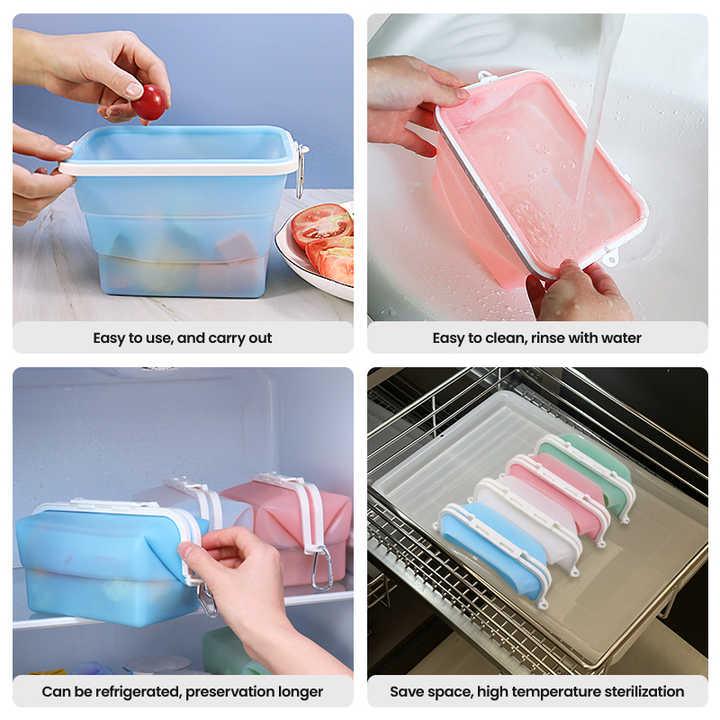 2 Pcs Pink Collapsible Silicone Food Storage Container - Microwave & Freezer Safe Lunch Box - Mekamart Australia