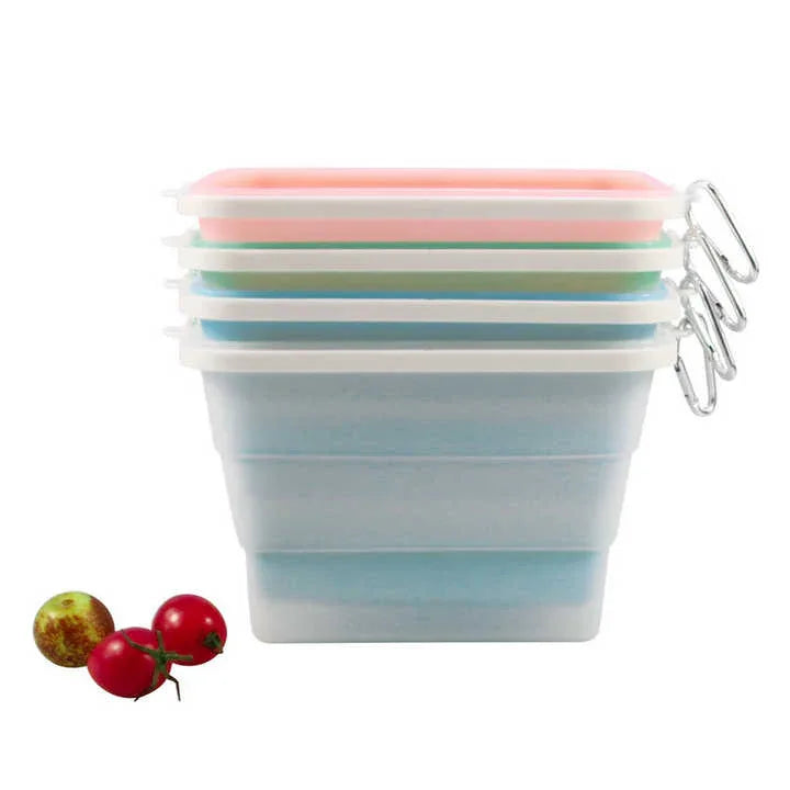 2 Pcs Green Collapsible Silicone Food Storage Container - Microwave & Freezer Safe Lunch Box - Mekamart Australia