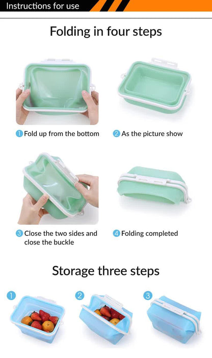 2 Pcs Green Collapsible Silicone Food Storage Container - Microwave & Freezer Safe Lunch Box - Mekamart Australia