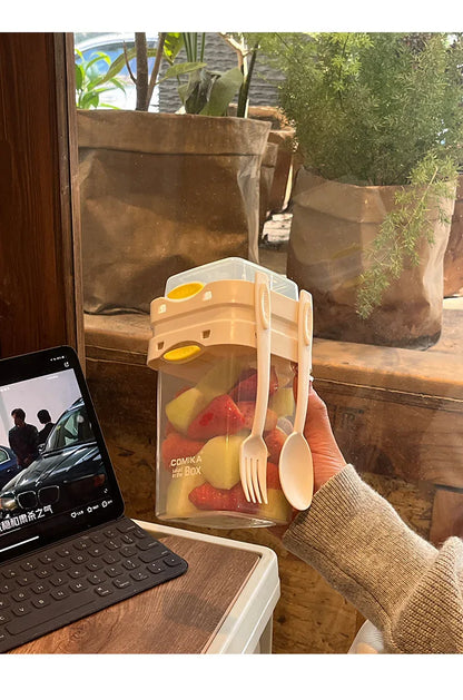 Yellow Portable Salad & Breakfast Cup On-the-Go - Dual Compartment Container with Spork - Mekamart Australia
