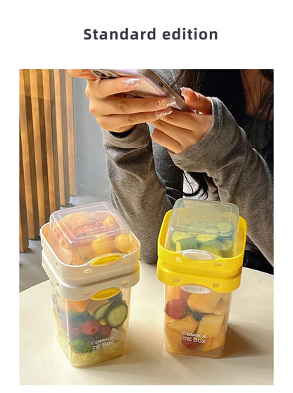 Yellow Portable Salad & Breakfast Cup On-the-Go - Dual Compartment Container with Spork - Mekamart Australia