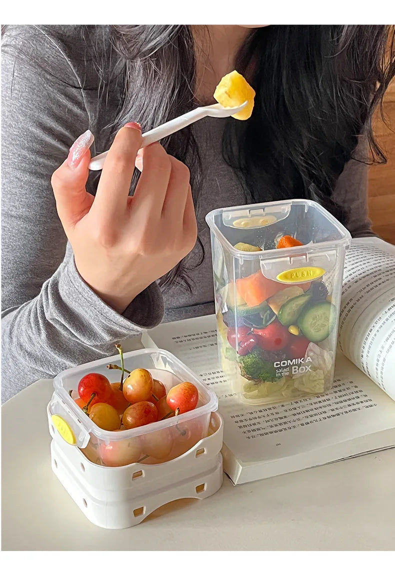 Yellow Portable Salad & Breakfast Cup On-the-Go - Dual Compartment Container with Spork - Mekamart Australia