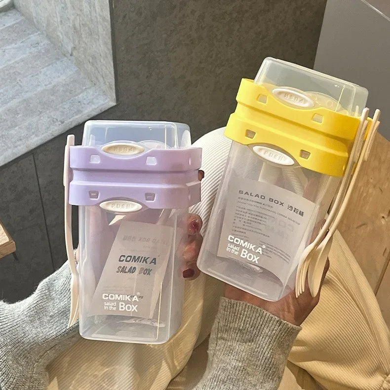 Purple Portable Salad & Breakfast Cup On-the-Go - Dual Compartment Container with Spork - Mekamart Australia