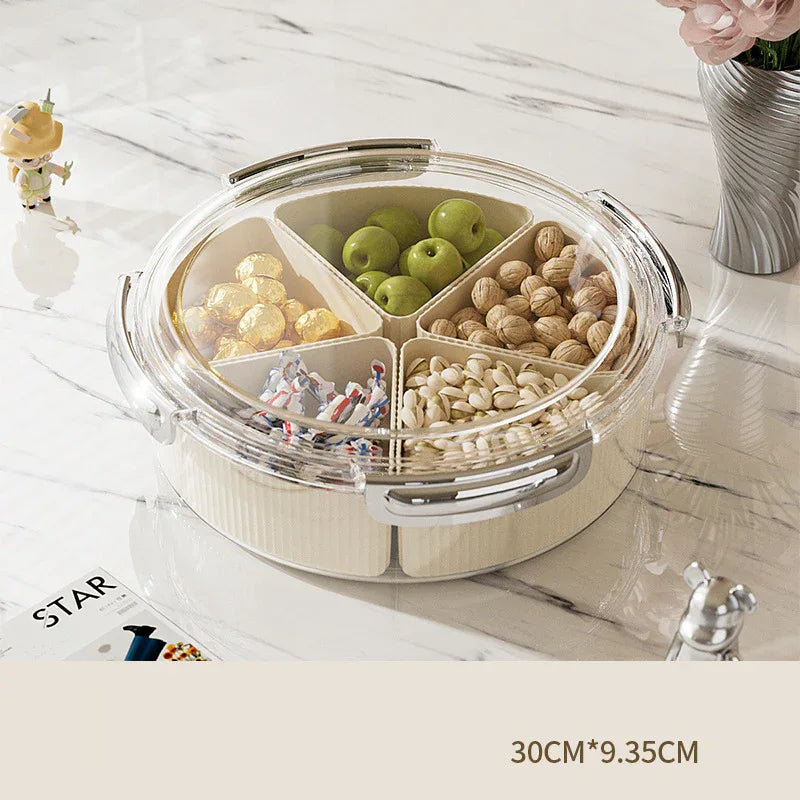 Beige And Silver Snap Button Elegant Compartment Serving Tray with Lid - Versatile Snack, Fruit & Candy Box - Mekamart Australia