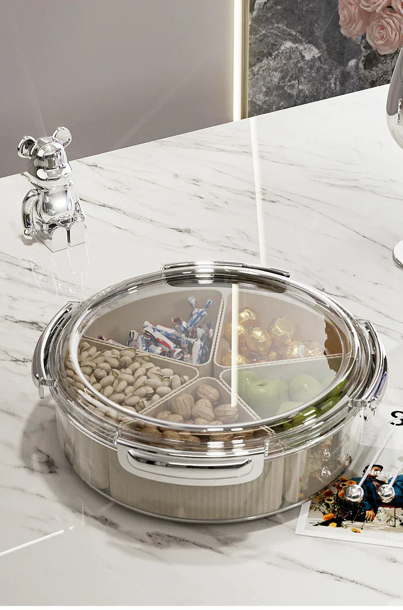Beige And Silver Snap Button Elegant Compartment Serving Tray with Lid - Versatile Snack, Fruit & Candy Box - Mekamart Australia