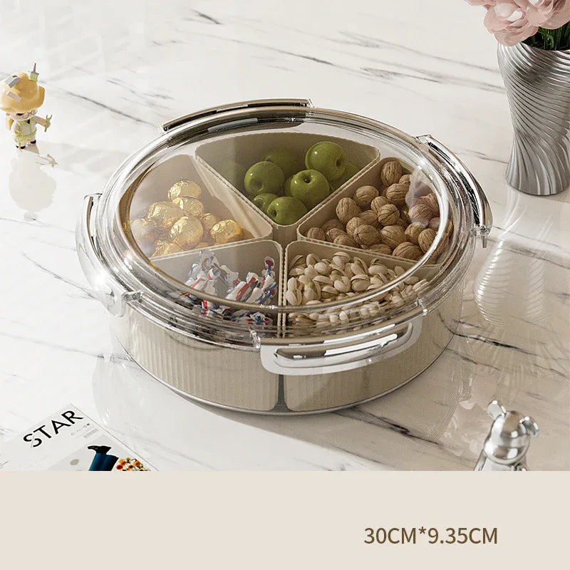 Grey And Silver Snap Button Elegant Compartment Serving Tray with Lid - Versatile Snack, Fruit & Candy Box - Mekamart Australia