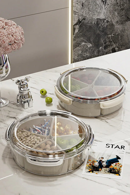 Grey And Silver Snap Button Elegant Compartment Serving Tray with Lid - Versatile Snack, Fruit & Candy Box - Mekamart Australia