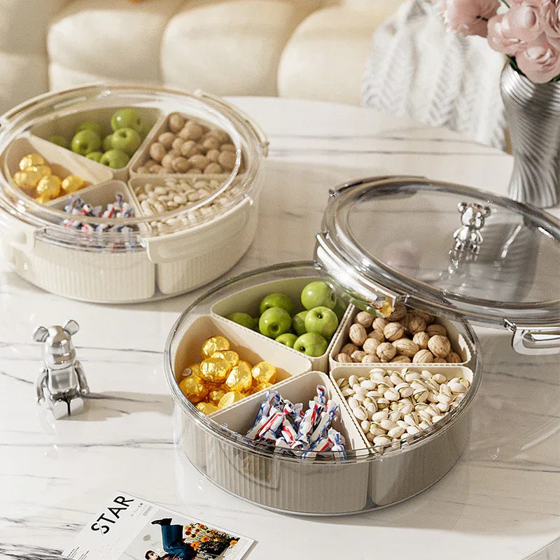 Grey And Beige Snap Button Elegant Compartment Serving Tray with Lid - Versatile Snack, Fruit & Candy Box - Mekamart Australia