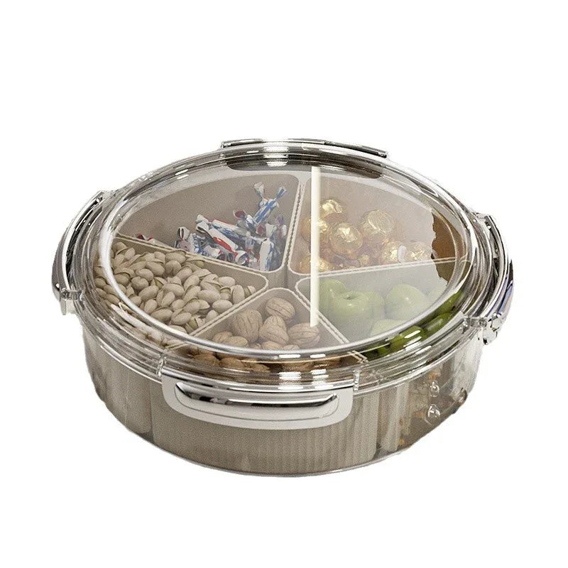 Grey And Beige Snap Button Elegant Compartment Serving Tray with Lid - Versatile Snack, Fruit & Candy Box - Mekamart Australia