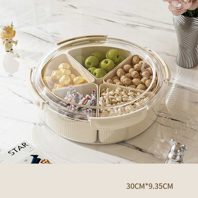 Beige And Beige Snap Button Elegant Compartment Serving Tray with Lid - Versatile Snack, Fruit & Candy Box - Mekamart Australia