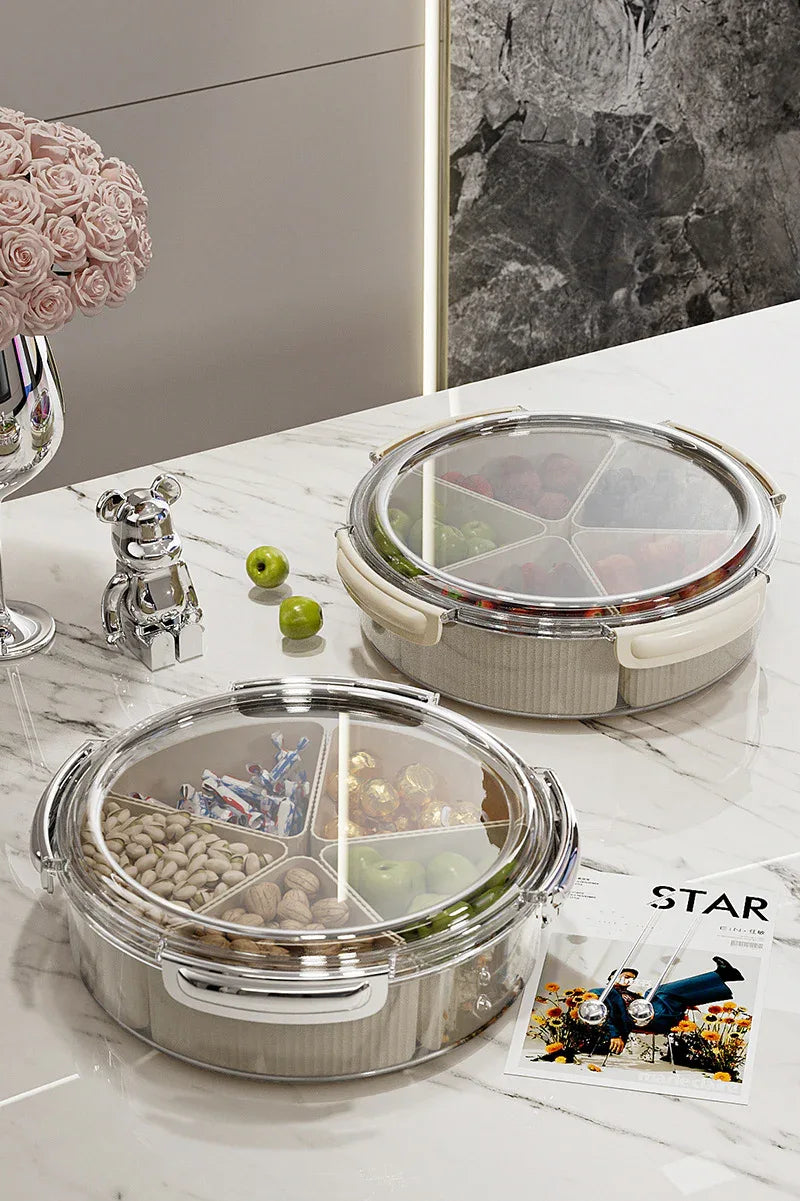 Beige And Beige Snap Button Elegant Compartment Serving Tray with Lid - Versatile Snack, Fruit & Candy Box - Mekamart Australia