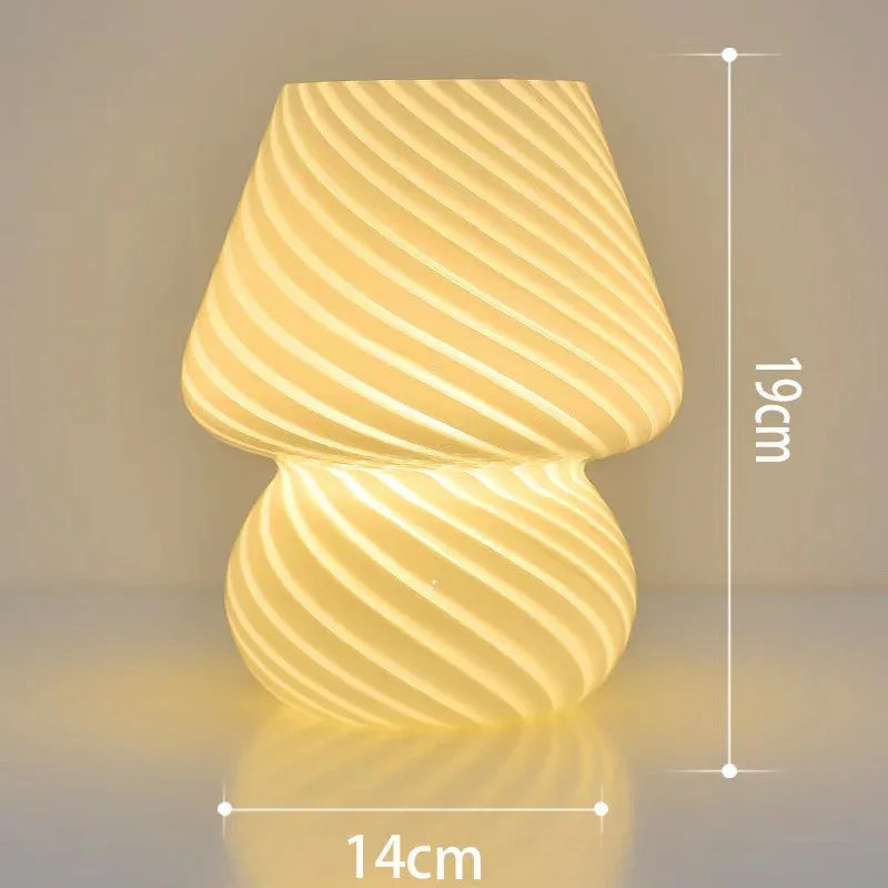 Yellow Retro Swirl Glass Mushroom Table Lamp - USB Powered 3-Level Dimmable Bedside Accent Light - Mekamart Australia