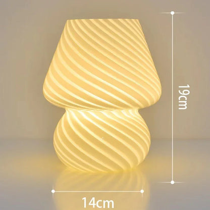 Yellow Retro Swirl Glass Mushroom Table Lamp - USB Powered 3-Level Dimmable Bedside Accent Light - Mekamart Australia