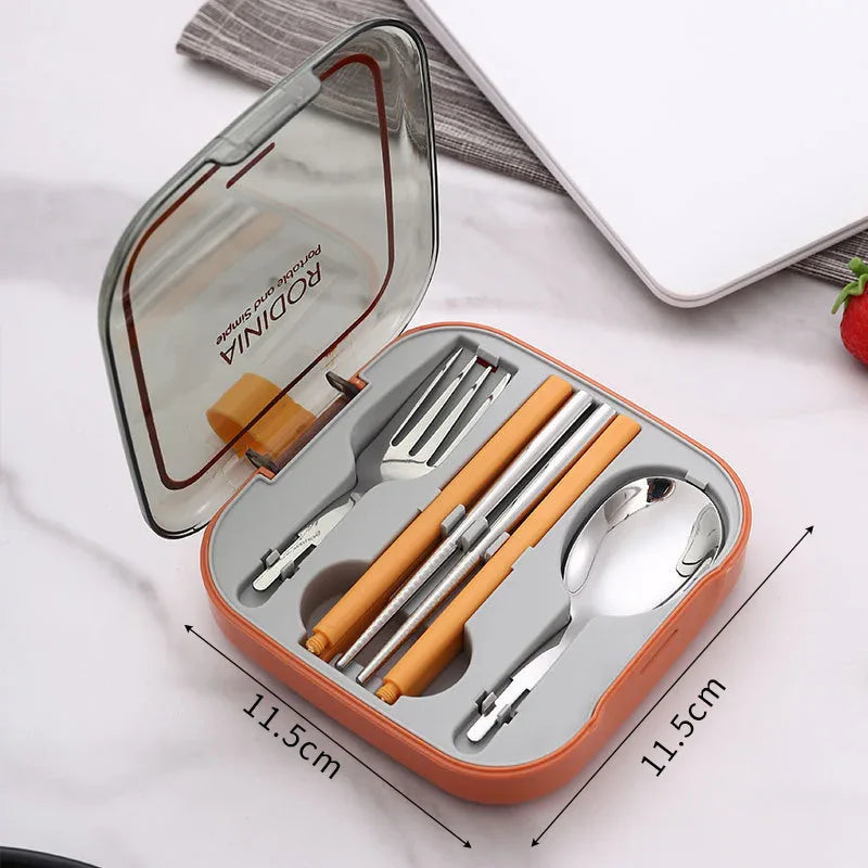 2 Sets Orange And Grey Portable Stainless Steel Cutlery Set - Reusable Utensils (2 Fork, 2 Spoon, 2 pairs of Chopsticks) with Compact Travel Case - Mekamart Australia