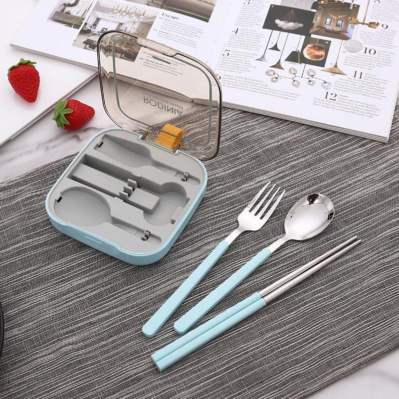 2 Sets Blue And Grey Portable Stainless Steel Cutlery Set - Reusable Utensils (2 Fork, 2 Spoon, 2 pairs of Chopsticks) with Compact Travel Case - Mekamart Australia