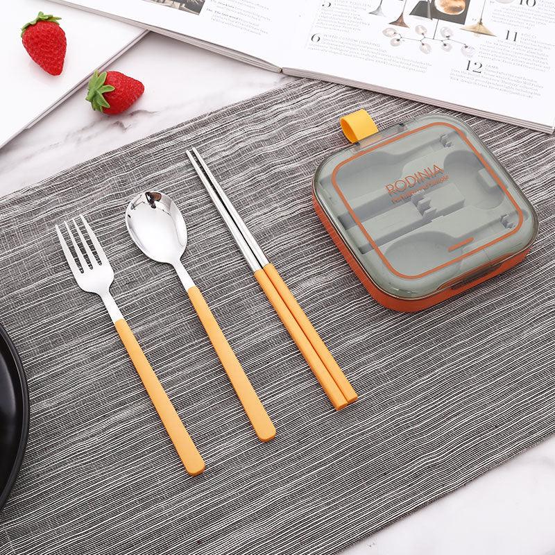 2 Sets Blue And Grey Portable Stainless Steel Cutlery Set - Reusable Utensils (2 Fork, 2 Spoon, 2 pairs of Chopsticks) with Compact Travel Case - Mekamart Australia