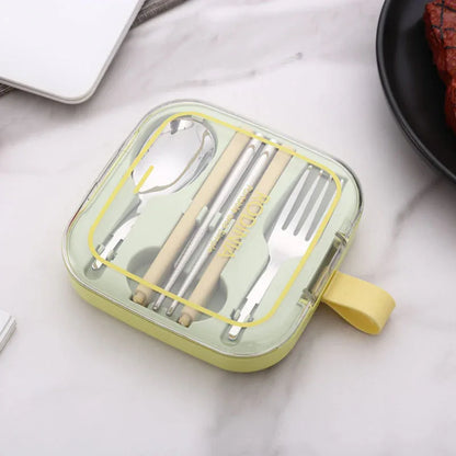 2 Sets Green Portable Stainless Steel Cutlery Set - Reusable Utensils (2 Fork, 2 Spoon, 2 pairs of Chopsticks) with Compact Travel Case - Mekamart Australia