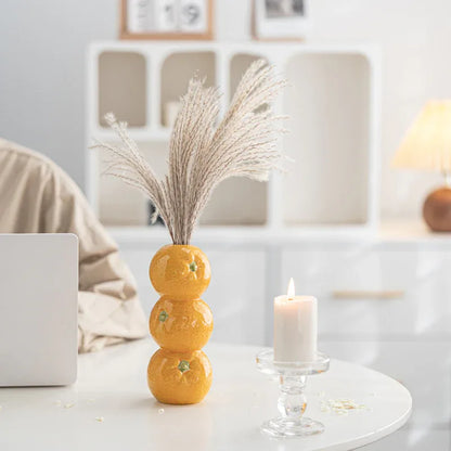 Yellow Zesty Stacked Lemon Ceramic Vase - Cheerful Nordic Tabletop Decor - Mekamart Australia
