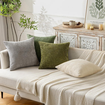 Light Blue Plush Chenille Cushion Covers Set of 2 - Soft Textured Decorative Throw Pillow Cases for Sofa Couch, 45x45cm - Mekamart Australia